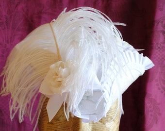 Marie Antoinette Hat,Bridal Mini Tricorn Hat,Mardis Gras Hat,Baroque Tricorn Hat,White Rococo Mini Hat,Historical Costume Hat-Made to Order