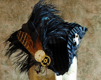 Sombrero pirata Steampunk, mini sombrero tricornio barroco, sombrero de rayas negras y marrones, disfraz de cosplay gótico Lolita, sombrero tricornio, listo para enviar.