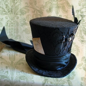 Gothic Mad Hatter Top Hat,Black Perching Ladies Top Hat with Train,Alice in Wonderland Cosplay Hat for Women,Halloween Costume-Made to Order image 1