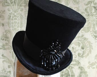 Glamorous Burlesque Lady'sTop Hat,Black Velvet WOMEN's Top Hat with Crystals,Victorian Ladies Hat,Sparkling Showpiece-Custom-Made to Order