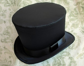 Black Satin Victorian Top Hat,Full Size Top Hat,Gothic Top Hat,MENS HATS,Steampunk Top Hat,Unisex Top Hat-Custom-Made to Order