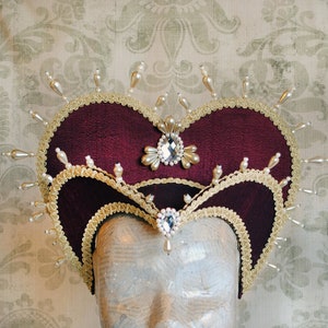 Tudors Headdress,Royal Renaissance Headpiece,Burgundy & Gold Attifet,Elizabethan Costume Headdress,Gothic Headpiece-Made to Order