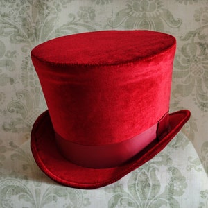 Red Velvet Top Hat,Victorian Full Size Top Hat,Steampunk Top Hat,MENS HATS,Gothic Top Hat in Black, Red or Ivory-Custom-Made to Order
