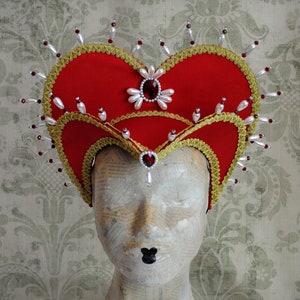 Royal Red Renaissance Headpiece,Tudors Headdress,Red & Gold Attifet,Queen of Hearts Headdress,Gothic Headpiece-Made to Order