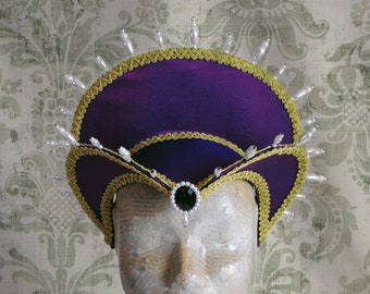 Royal Tudors Headpiece,Renaissance Headdress,Purple or Black & Gold Attifet, Headdress,Gothic Headpiece-Made to Order