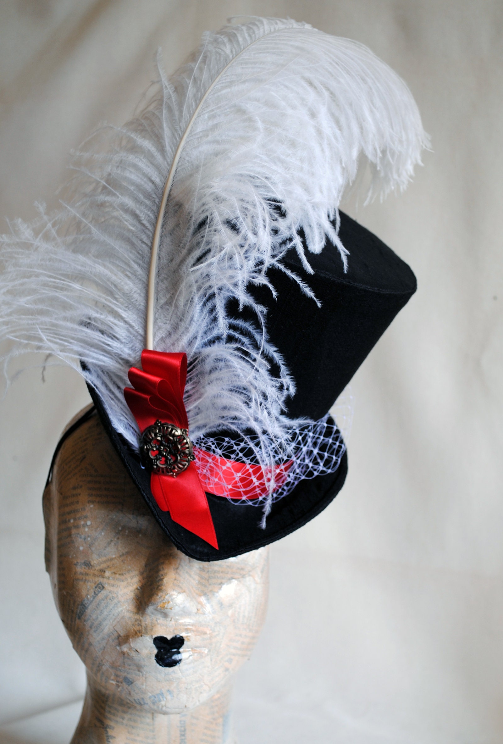 Victorian Riding Top Hat With White Ostrich Feather,gothic Top Hat