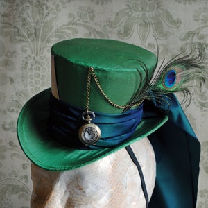 Mad Hatter Mini Zylinder mit Taschenuhr, Alice im Wunderland Cosplay, Grün Halloween Kostüm Hut, Viktorianische Tee-party Hut-Made to Order