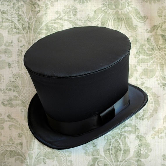 Black Satin Victorian Top Hat,Full Size Top Hat,Gothic Top Hat,MENS HATS,Steampunk Top Hat,Unisex Top Hat-Custom-Made to Order