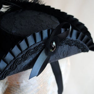 Black Mini Tricorn Hat ,Marie Antoinette Hat,Gothic Lolita Cosplay,Gothic Fascinator,Mardis Gras,Baroque,Rococo,Pirate Tricorn-Made to Order image 6