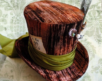 Mad Hatter Top Hat,Halloween Alice in Wonderland Costume,WOMEN's Cosplay Top Hat,Brown Steampunk Ladies Hat,Tea-party Mini Hat-Made to Order