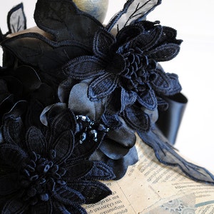 Gothic Collar with Black Flowers,Gothic Choker,Dark Fantasy Neckpiece,Dark Fairy Statement Neckpiece with Crystals-Custom-Made to Order image 3