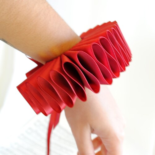 Red Ribbon Elizabethan Cuffs, Gothic Lolita, Vampire Costume - Made to Order