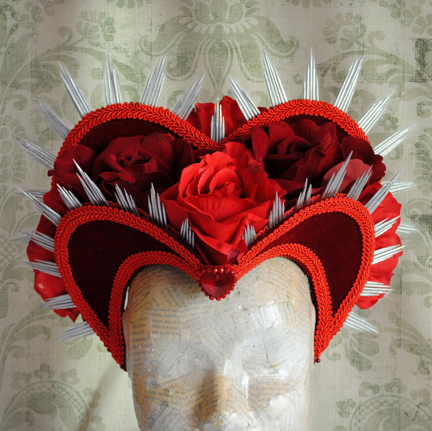 Queen of Hearts Costume Headdress W/ Roses,valentine Red  display picture 2