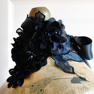 Gothic Collar with Black Flowers,Gothic Choker,Dark Fantasy Neckpiece,Dark Fairy Statement Neckpiece with Crystals-Custom-Made to Order image 5