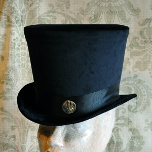 Gothic Top Hat,Black Velvet Victorian Hat,Burning Man Hat,Steampunk Top Hat with Vintage Watch Movement,Ivory Top Hat-Custom-Made to Order