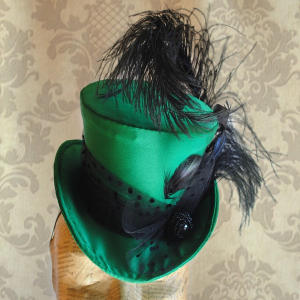 Burlesque Mini Top Hat,Emerald Green Cocktail Hat,Kentucky Derby Hat,Black Mini Top Hats,Ascot Hat,Ladies Top Hat-Made to Order