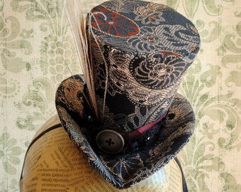 Mad Hatter Mini Top Hat,Victorian Mini Top Hat,Tea-party Fascinator Hat,Steampunk Alice in Wonderland,Gothic Lolita Mini Hat-Made to Order
