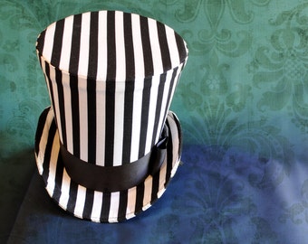 Striped Top Hat,Steampunk Circus Ladies Top Hat,Halloween Top Hat for WOMEN,Gothic Mini Top Hat,Black & White Checkered Hat-Made to Order