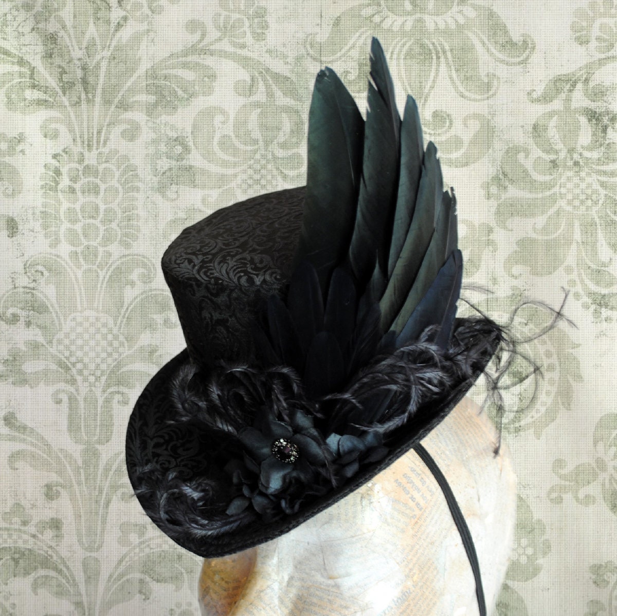 Black Victorian Mini Top Hat With Flowersgothic Fascinator - Etsy