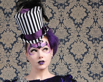 Vintage Circus Top Hat,Black & White Striped Top Hat for WOMEN,Steampunk Ladies Top Hat,Victorian Gothic Mini Top Hats-Made to Order