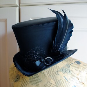 Zwarte Burlesque Hoge Hoed, Victoriaanse hoed, Full Size Hoge Hoed, Gothic Top Hat, Unisex Hoge Hoed, Mad Hatter Hoge Hoed, Cabaret-Custom-Made op bestelling