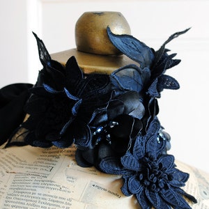 Gothic Collar with Black Flowers,Gothic Choker,Dark Fantasy Neckpiece,Dark Fairy Statement Neckpiece with Crystals-Custom-Made to Order image 2