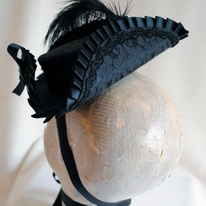 Black Mini Tricorn Hat ,Marie Antoinette Hat,Gothic Lolita Cosplay,Gothic Fascinator,Mardis Gras,Baroque,Rococo,Pirate Tricorn-Made to Order image 5