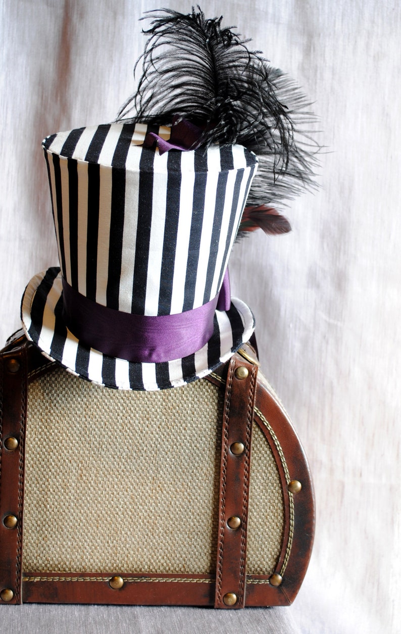 Vintage Circus Top Hat,Black & White Striped Top Hat for WOMEN,Steampunk Ladies Top Hat,Victorian Gothic Mini Top Hats-Made to Order image 6