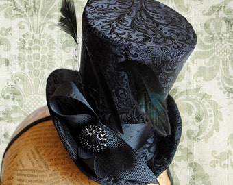 Gothic Mini Top Hat,Victorian Mini Hat,Burlesque Fascinator,Black Cocktail Hat,Gothic Lolita Cosplay Hat,Kentucky Derby Hat-Made to Order