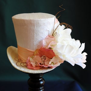 Bridal Mini Top Hat with Flowers,Lime & Pink Bridesmaids Hat,Kentucky Derby Hat,Alice in Wonderland,Victorian Fascinator-Made to Order