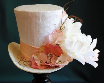 Bridal Mini Top Hat with Flowers,Lime & Pink Bridesmaids Hat,Kentucky Derby Hat,Alice in Wonderland,Victorian Fascinator-Made to Order