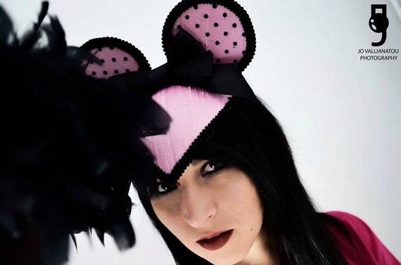 Mouse Ears Headpiece,pink Burlesque Teardrop Fascinator  display picture 3