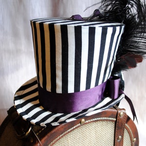 Vintage Circus Top Hat,Black & White Striped Top Hat for WOMEN,Steampunk Ladies Top Hat,Victorian Gothic Mini Top Hats-Made to Order image 3