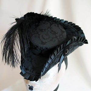 Black Mini Tricorn Hat ,Marie Antoinette Hat,Gothic Lolita Cosplay,Gothic Fascinator,Mardis Gras,Baroque,Rococo,Pirate Tricorn-Made to Order image 7