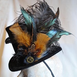 Steampunk Ladies Top Hat,Black Victorian Ridding Hat for WOMEN,Steampunk Fascinator,Mini Top Hat with Feathers,Burning Man Hat-Made to Order image 5