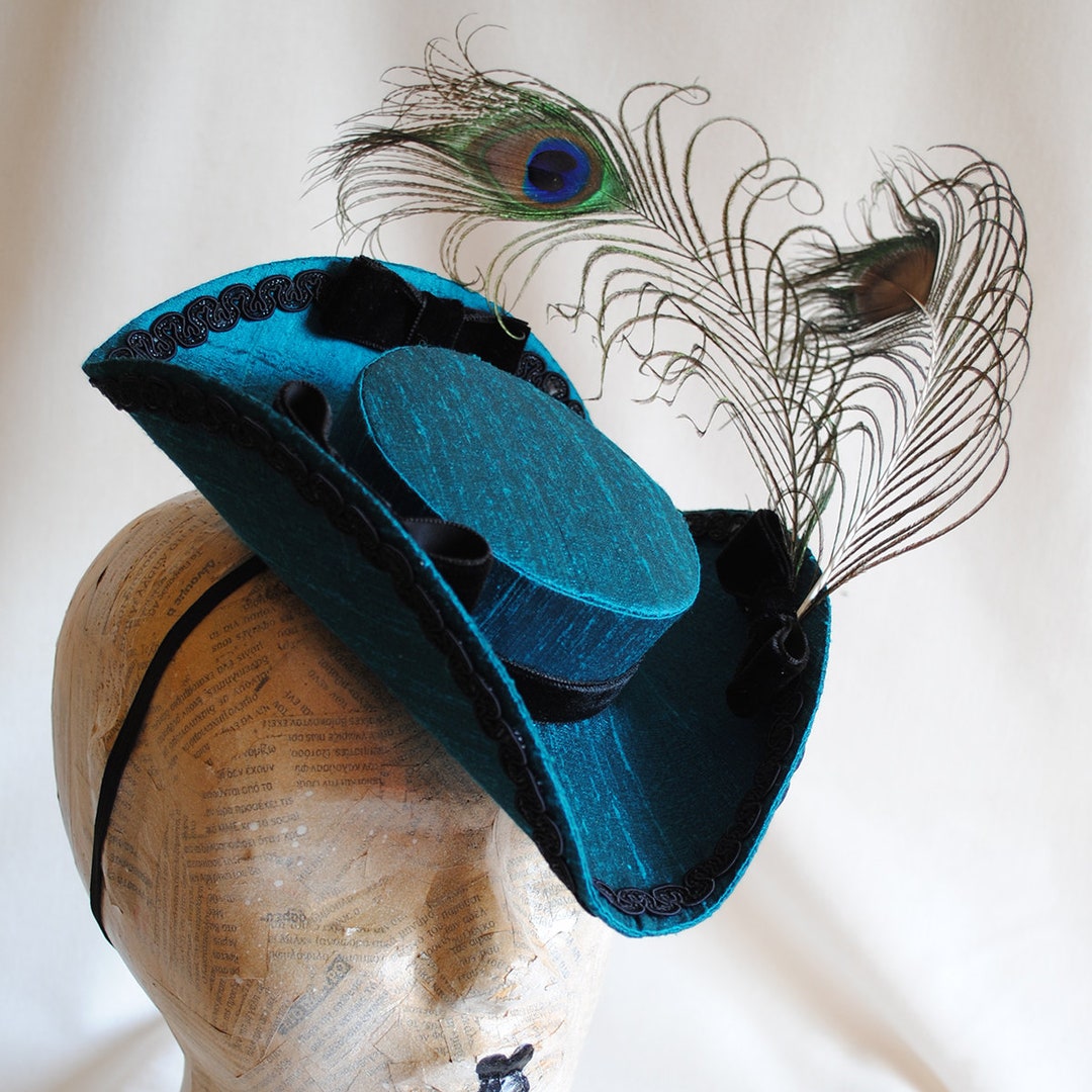Baroque Mini Tricorn Hat,teal Marie Antoinette Hat With  display picture 1
