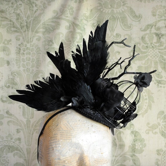 Gothic Fascinator With Raven,black Crow Victorian Headpiece  display picture 2