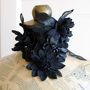 Gothic Collar with Black Flowers,Gothic Choker,Dark Fantasy Neckpiece,Dark Fairy Statement Neckpiece with Crystals-Custom-Made to Order image 1