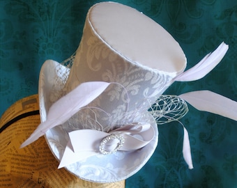 Bridal Mini Top Hat,Bridesmaids Fascinator,Grey Cocktail Hat,Victorian Mini Top Hats,Gray Ladies Hat,Kentucky Derby Hat-Made to Order