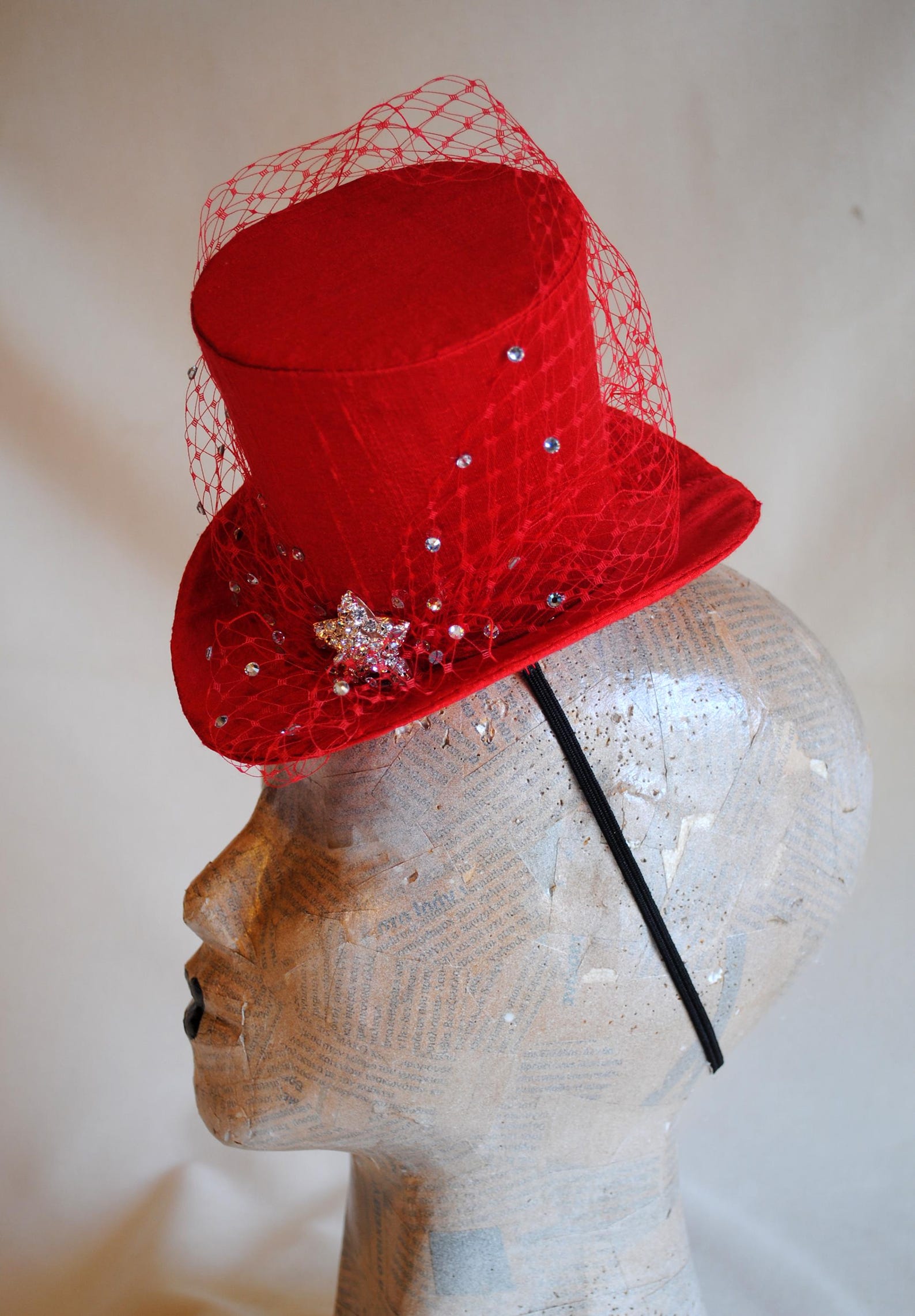 Christmas Red Mini Top Hat With Rhinestone Star and Veil,cocktail Hat ...
