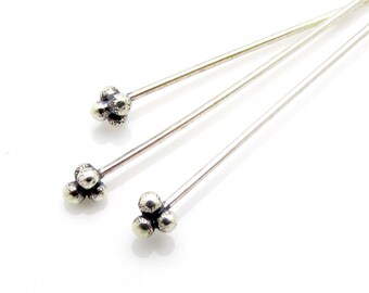 10 Pcs, 24ga, 50mm(2 Inch), 2.8mm(head), Sterling Silver Head Pins