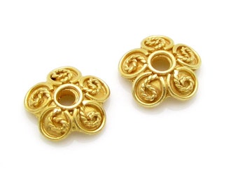 24k Gold over Sterling Silver Bead Caps, 9mm, 2 Pcs