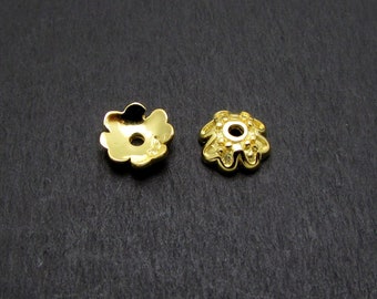 4 Pcs, 6mm, 24k Gold plated over Sterling Silver Bead Caps