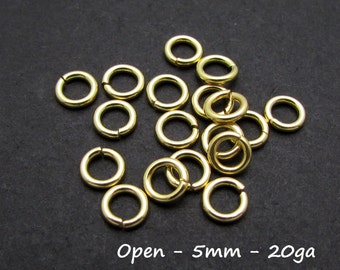 24k Gold over Sterling Silver Open Jump Ring, 20ga, 5mm, 20 Pcs