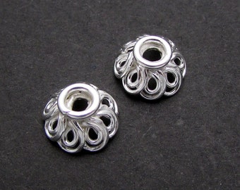 4 Pcs, 8mm, Sterling Silver Bead Caps