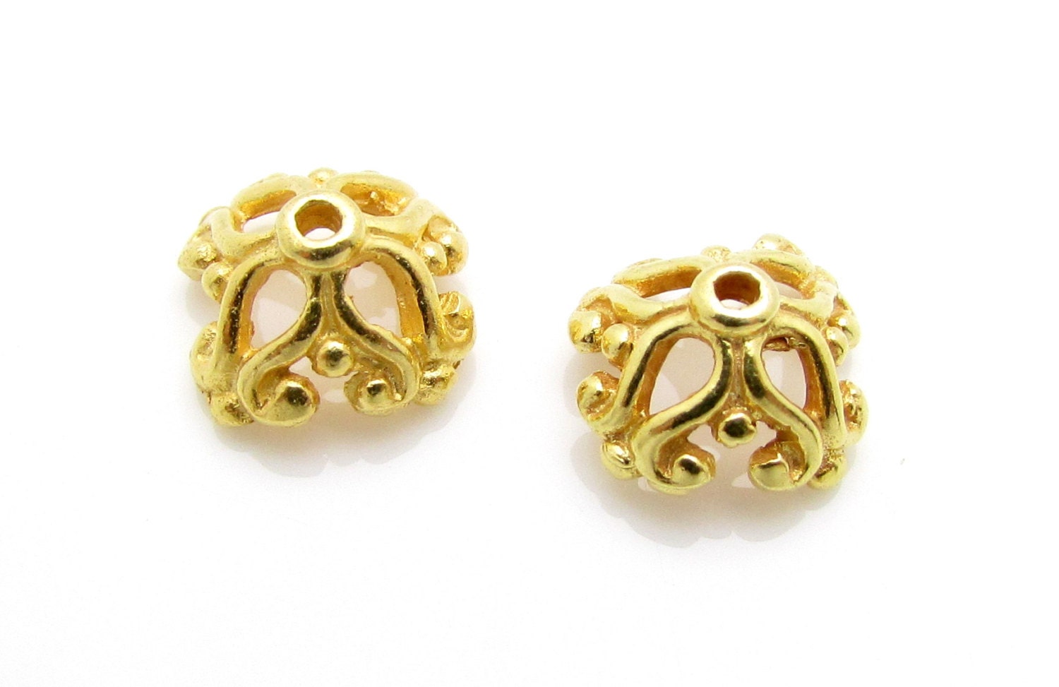 24k Gold plated over Sterling Silver Bead Caps, 8.8mm, 4 Pcs