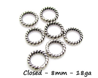 10 Pcs, 8mm, 18ga, Sterling Silver Closed Jump Ring