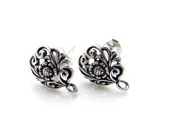 2 Pcs (1 Pair), Sterling Silver Ear Post + Ear Nuts