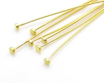 10 Pcs, 2mm, 24ga, 50mm, 24k Gold Vermeil Flat Headpins