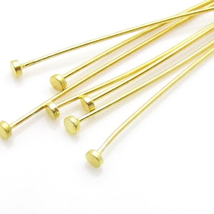 10 Pcs, 40mm, 26ga, 24k Gold plated over Sterling Silver Flat Head Pins